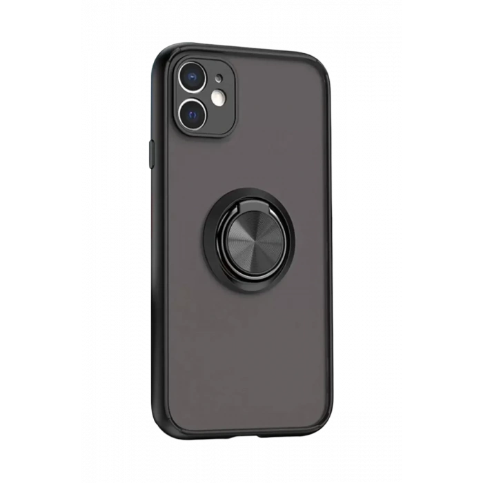 USLUCAN ALIŞVERİŞ Apple iPhone 11 Kılıf Montreal Yüzüklü Silikon Kapak - Siyah
