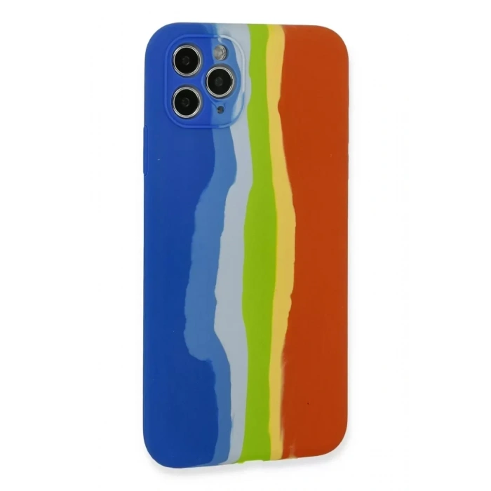 USLUCAN ALIŞVERİŞ Apple iPhone 11 Pro Kılıf Ebruli Lansman Silikon - Mavi-Turuncu