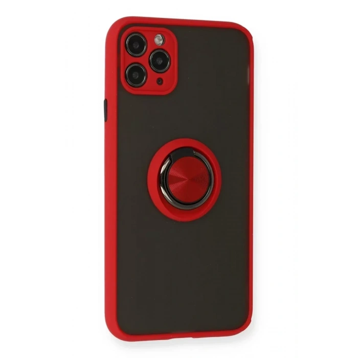 USLUCAN ALIŞVERİŞ Apple iPhone 11 Pro Kılıf Montreal Yüzüklü Silikon Kapak - Kırmızı