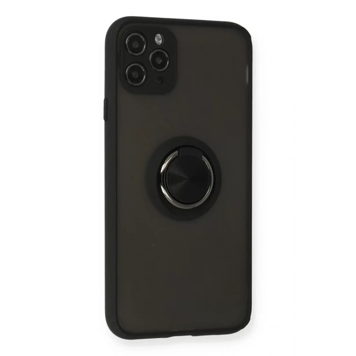 USLUCAN ALIŞVERİŞ Apple iPhone 11 Pro Kılıf Montreal Yüzüklü Silikon Kapak - Siyah