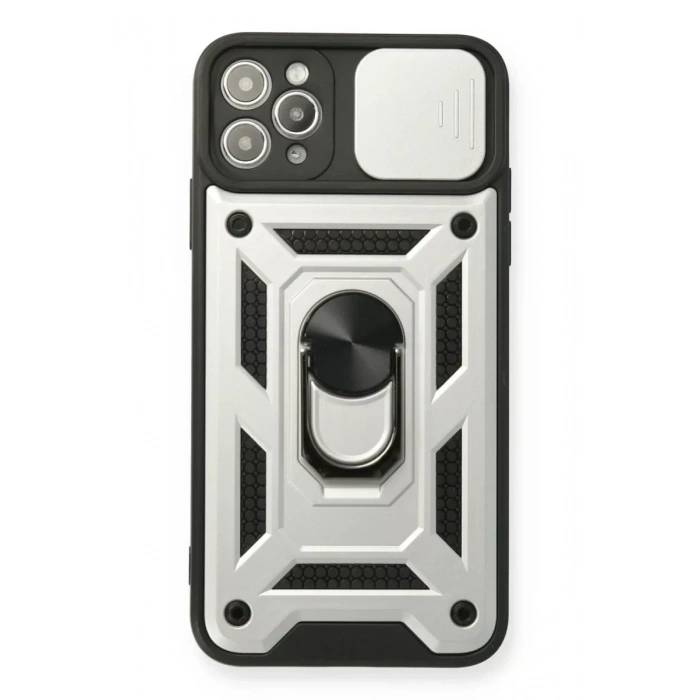 USLUCAN ALIŞVERİŞ Apple iPhone 11 Pro Kılıf Pars Lens Yüzüklü Silikon - Gümüş