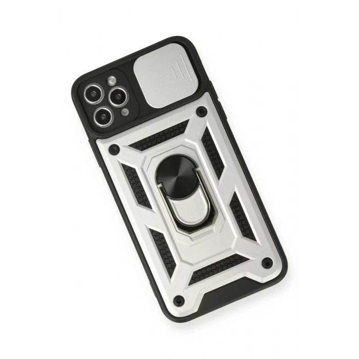 USLUCAN ALIŞVERİŞ Apple iPhone 11 Pro Kılıf Pars Lens Yüzüklü Silikon - Gümüş