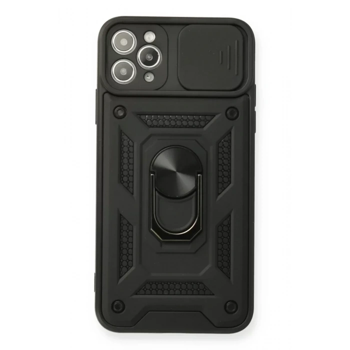 USLUCAN ALIŞVERİŞ Apple iPhone 11 Pro Kılıf Pars Lens Yüzüklü Silikon - Siyah