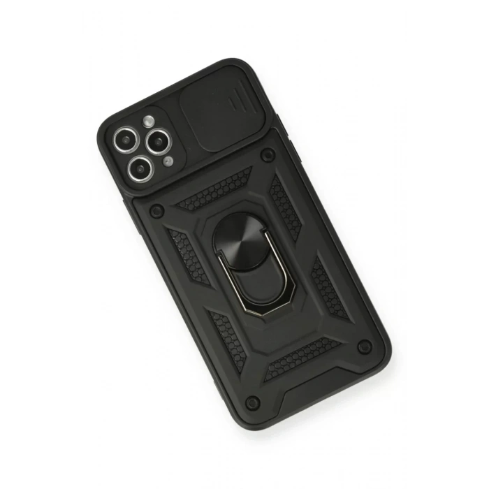 USLUCAN ALIŞVERİŞ Apple iPhone 11 Pro Kılıf Pars Lens Yüzüklü Silikon - Siyah