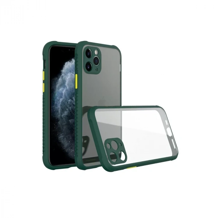 USLUCAN ALIŞVERİŞ Apple iPhone 11 Pro Max Kılıf Miami Şeffaf Silikon - Koyu Yeşil