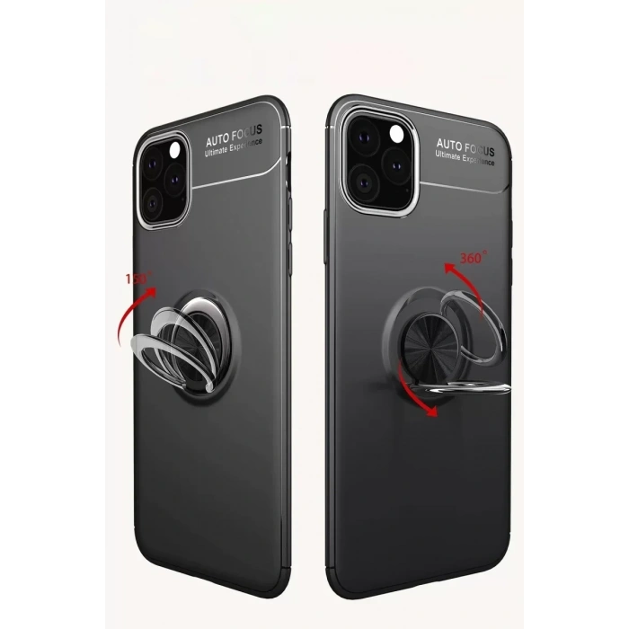 USLUCAN ALIŞVERİŞ Apple iPhone 11 Pro Max Kılıf Range Yüzüklü Silikon - Kırmızı