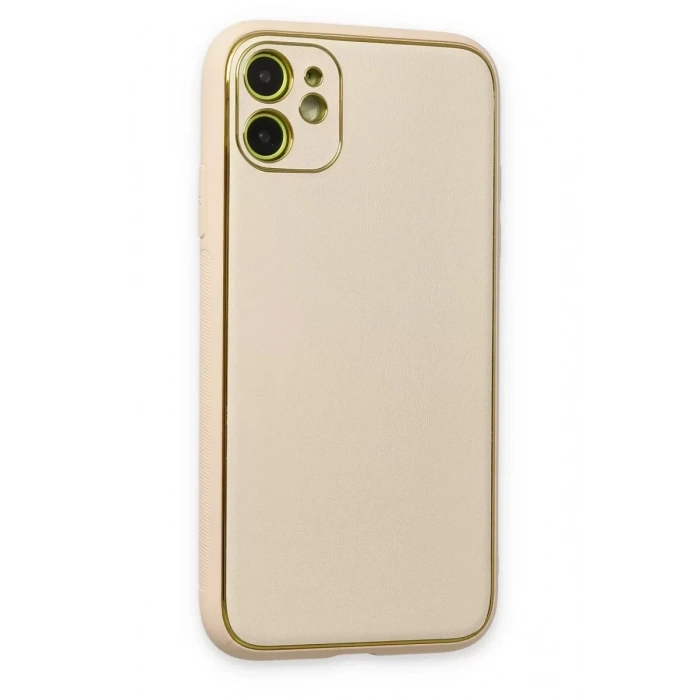 USLUCAN ALIŞVERİŞ Apple iPhone 12 Kılıf Coco Deri Silikon Kapak - Gold