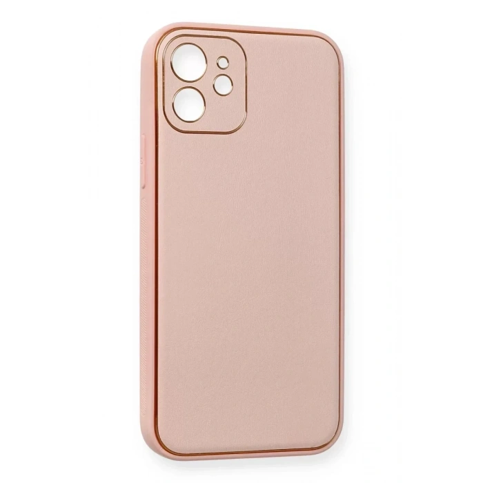USLUCAN ALIŞVERİŞ Apple iPhone 12 Kılıf Coco Deri Silikon Kapak - Pembe