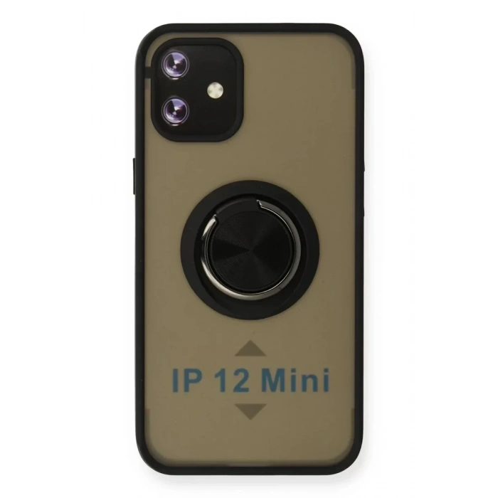 USLUCAN ALIŞVERİŞ Apple iPhone 12 Mini Kılıf Montreal Yüzüklü Silikon Kapak - Siyah