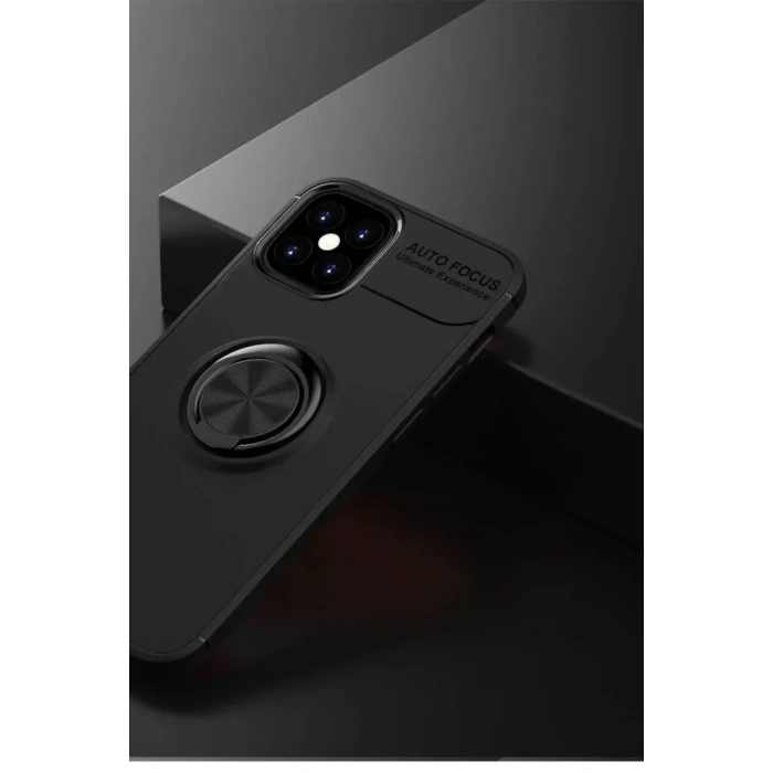 USLUCAN ALIŞVERİŞ Apple iPhone 12 Mini Kılıf Range Yüzüklü Silikon - Siyah