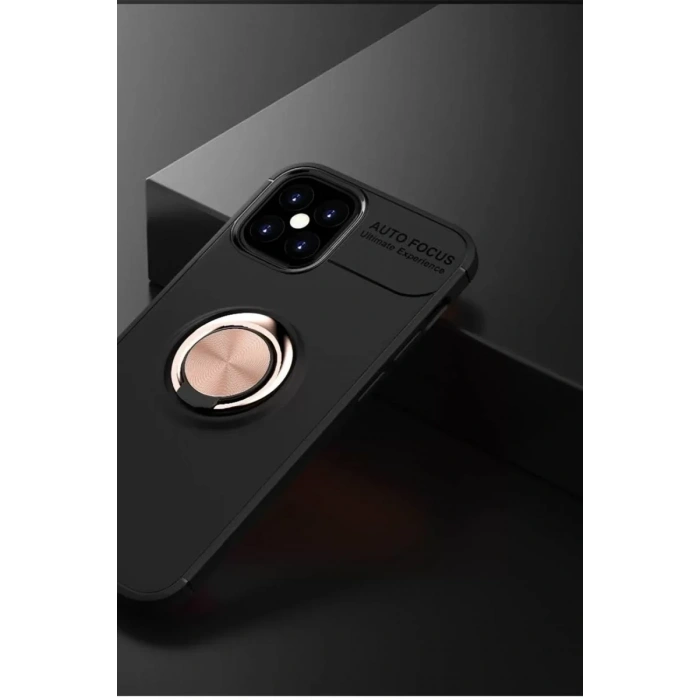 USLUCAN ALIŞVERİŞ Apple iPhone 12 Mini Kılıf Range Yüzüklü Silikon - Siyah-Gold