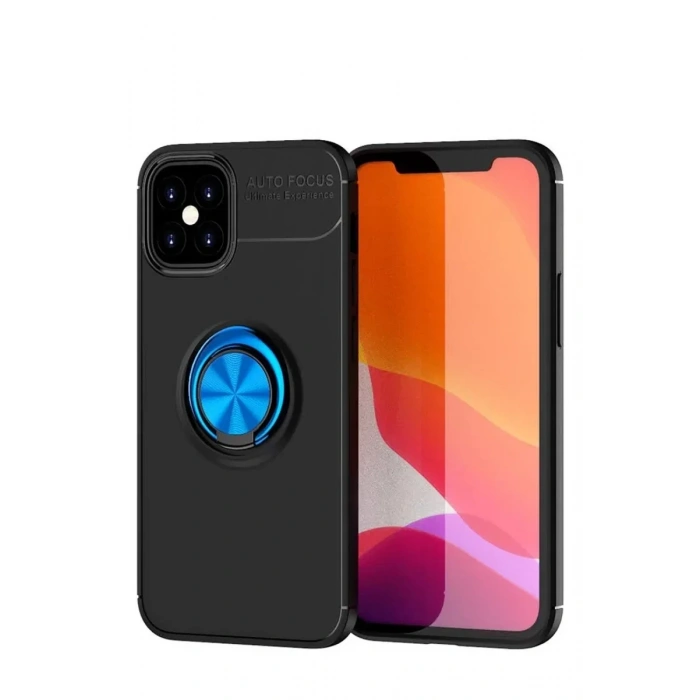 USLUCAN ALIŞVERİŞ Apple iPhone 12 Mini Kılıf Range Yüzüklü Silikon - Siyah-Mavi