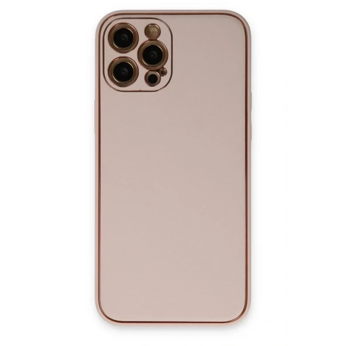 USLUCAN ALIŞVERİŞ Apple iPhone 12 Pro Kılıf Coco Deri Silikon Kapak - Pudra