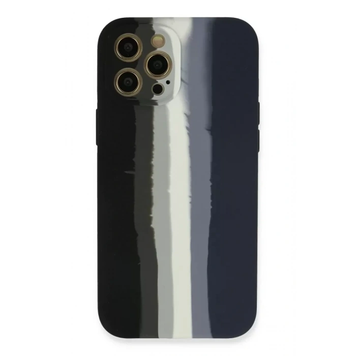 USLUCAN ALIŞVERİŞ Apple iPhone 12 Pro Kılıf Ebruli Lansman Silikon - Siyah-Lacivert