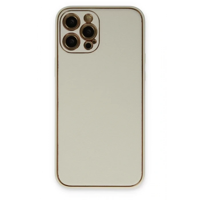 USLUCAN ALIŞVERİŞ Apple iPhone 12 Pro Max Kılıf Coco Deri Silikon Kapak - Beyaz