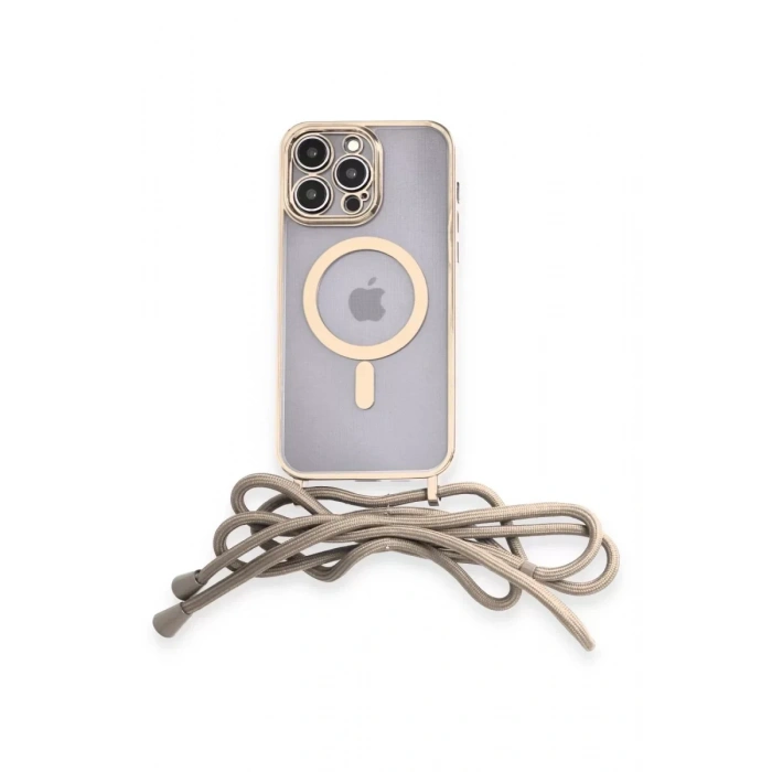 USLUCAN ALIŞVERİŞ Apple iPhone 12 Pro Max Kılıf Divo Lazer Askılı Magsafe Kapak - Gold