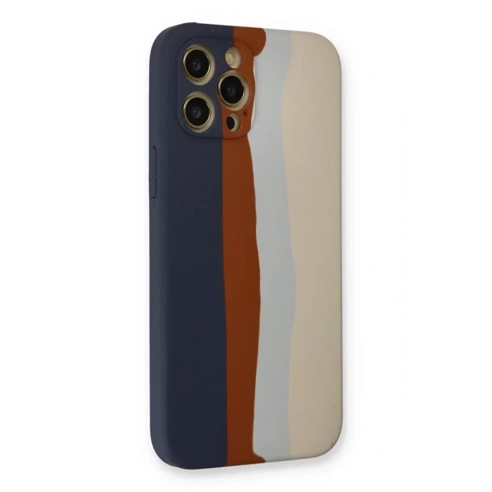 USLUCAN ALIŞVERİŞ Apple iPhone 12 Pro Max Kılıf Ebruli Lansman Silikon - Lacivert-Krem