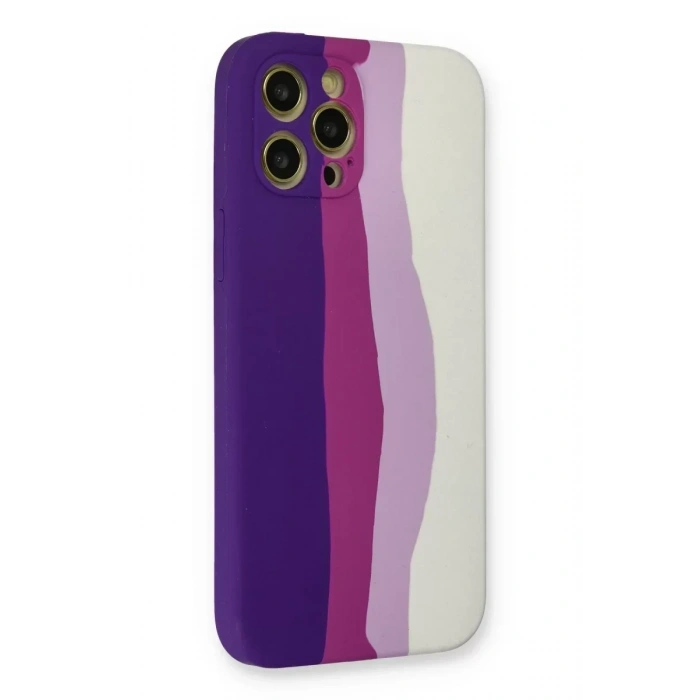 USLUCAN ALIŞVERİŞ Apple iPhone 12 Pro Max Kılıf Ebruli Lansman Silikon - Mor-Beyaz