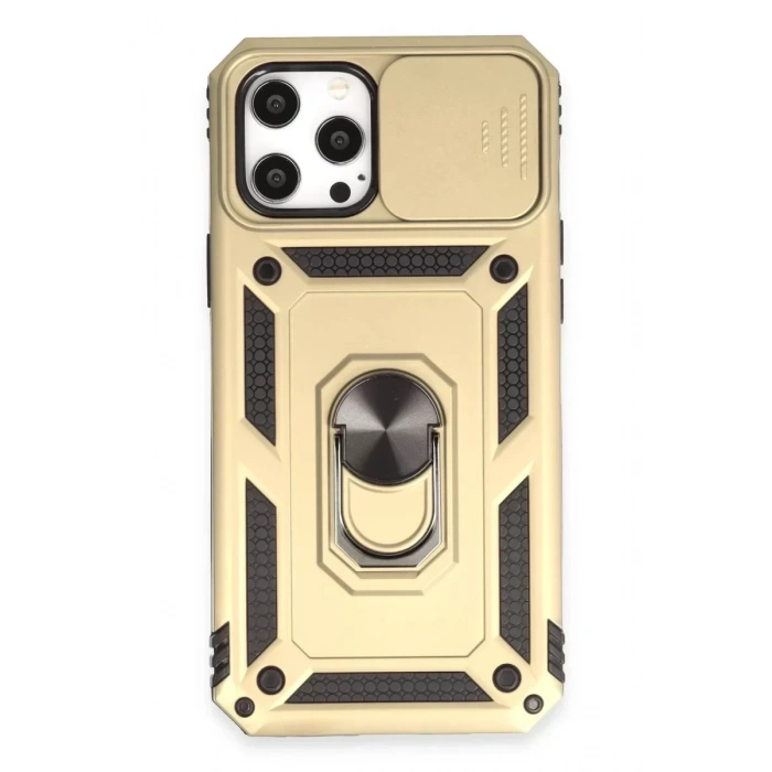 USLUCAN ALIŞVERİŞ Apple iPhone 12 Pro Max Kılıf Pars Lens Yüzüklü Silikon - Gold