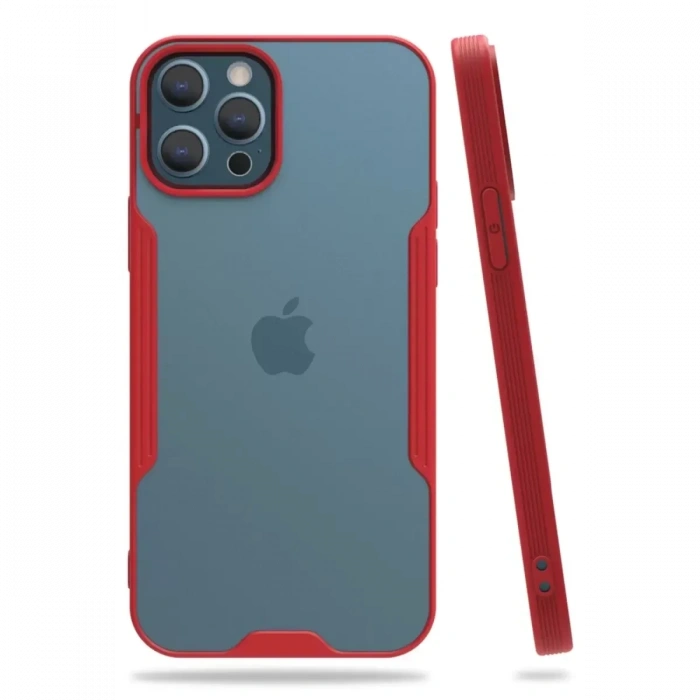 USLUCAN ALIŞVERİŞ Apple iPhone 12 Pro Max Kılıf Platin Silikon - Kırmızı