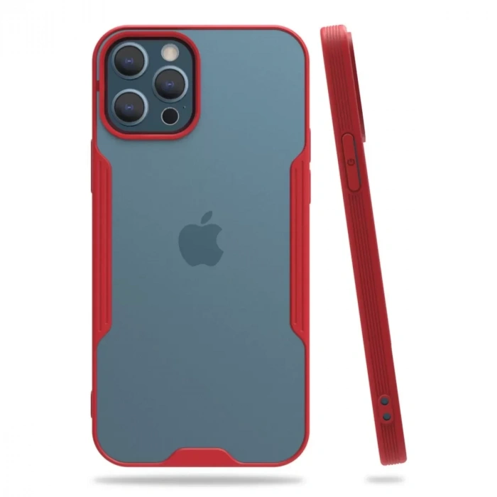 USLUCAN ALIŞVERİŞ Apple iPhone 12 Pro Max Kılıf Platin Silikon - Kırmızı