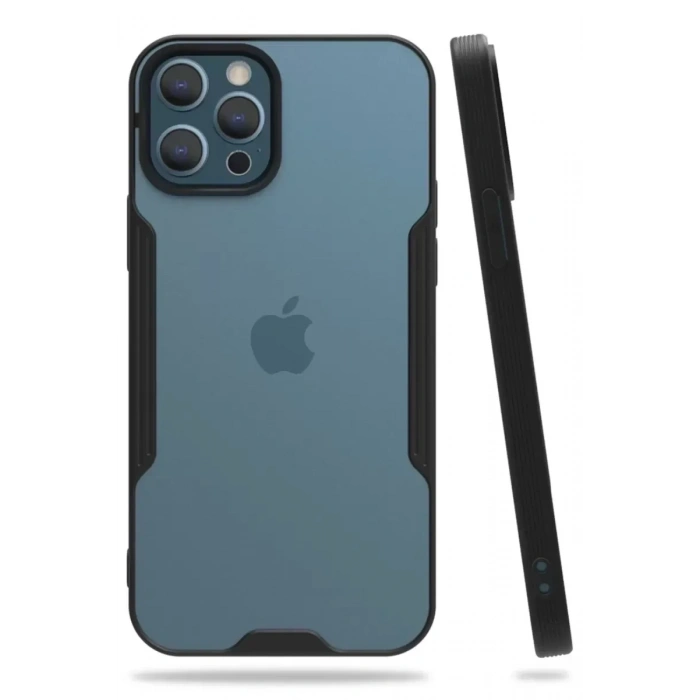 USLUCAN ALIŞVERİŞ Apple iPhone 12 Pro Max Kılıf Platin Silikon - Siyah