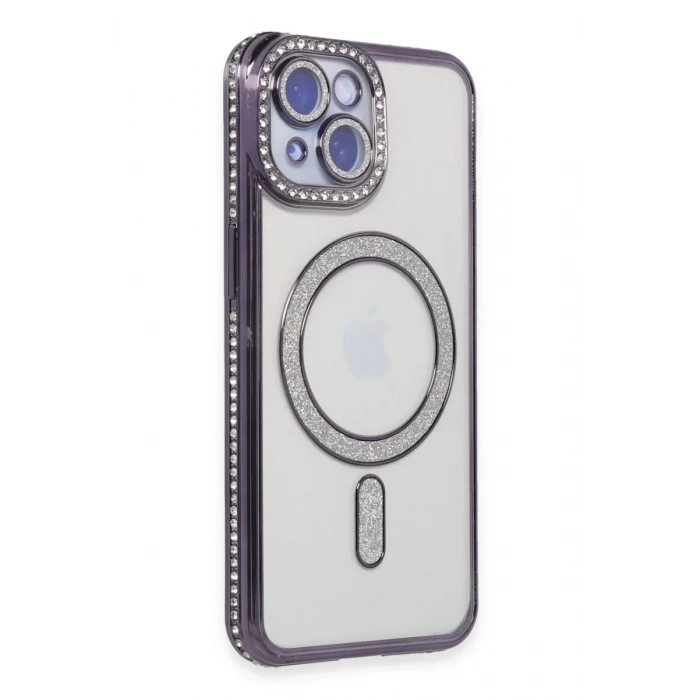 USLUCAN ALIŞVERİŞ Apple iPhone 13 Kılıf Joke Simli Magneticsafe Kılıf - Derin Mor