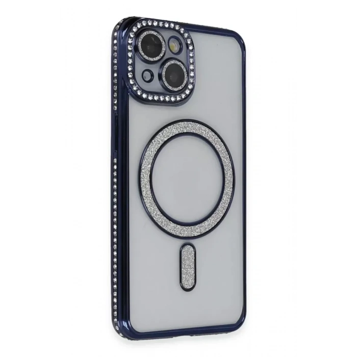 USLUCAN ALIŞVERİŞ Apple iPhone 13 Kılıf Joke Simli Magneticsafe Kılıf - Lacivert