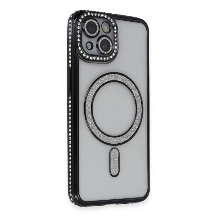 USLUCAN ALIŞVERİŞ Apple iPhone 13 Kılıf Joke Simli Magneticsafe Kılıf - Siyah