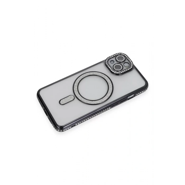 USLUCAN ALIŞVERİŞ Apple iPhone 13 Kılıf Joke Simli Magneticsafe Kılıf - Siyah
