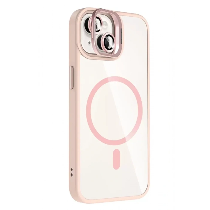 USLUCAN ALIŞVERİŞ Apple iPhone 13 Remim Lensli Magsafe Standlı Kapak - Pembe
