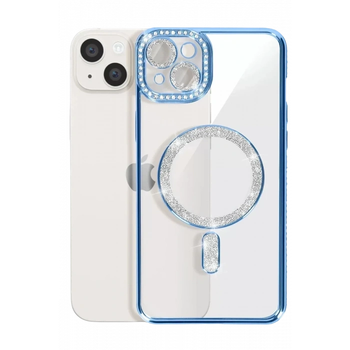 USLUCAN ALIŞVERİŞ Apple iPhone 14 Kılıf Joke Simli Magneticsafe Kılıf - Mavi