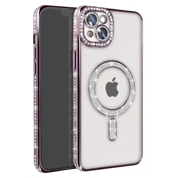 USLUCAN ALIŞVERİŞ Apple iPhone 14 Kılıf Joke Simli Magneticsafe Kılıf - Pembe