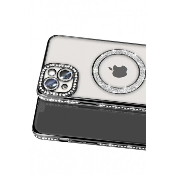 USLUCAN ALIŞVERİŞ Apple iPhone 14 Kılıf Joke Simli Magneticsafe Kılıf - Siyah