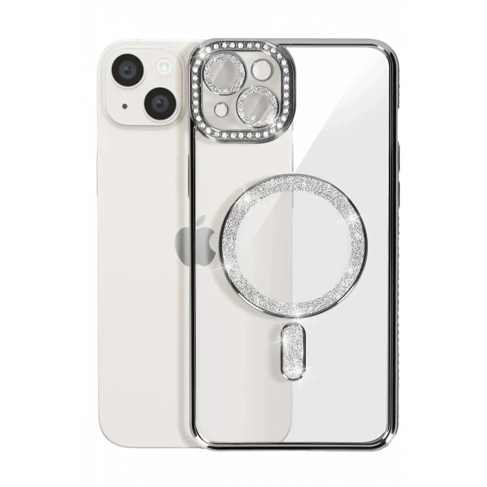 USLUCAN ALIŞVERİŞ Apple iPhone 14 Kılıf Joke Simli Magneticsafe Kılıf - Siyah