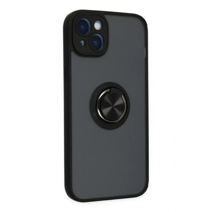 USLUCAN ALIŞVERİŞ Apple iPhone 14 Kılıf Montreal Yüzüklü Silikon Kapak - Siyah