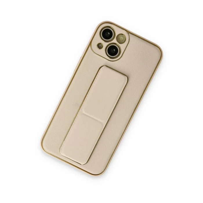 USLUCAN ALIŞVERİŞ Apple iPhone 14 Plus Kılıf Coco Deri Standlı Kapak - Gold