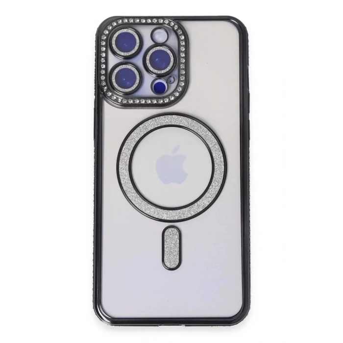 USLUCAN ALIŞVERİŞ Apple iPhone 14 Pro Kılıf Joke Simli Magneticsafe Kılıf - Siyah