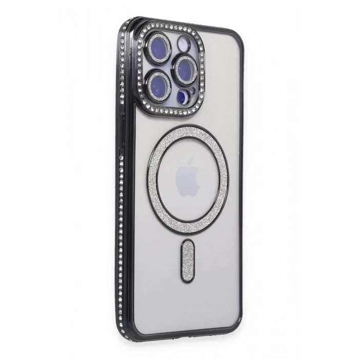 USLUCAN ALIŞVERİŞ Apple iPhone 14 Pro Kılıf Joke Simli Magneticsafe Kılıf - Siyah