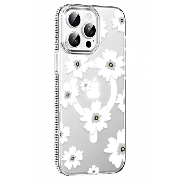 USLUCAN ALIŞVERİŞ Apple iPhone 14 Pro Max Floral Magsafe Kapak - Beyaz