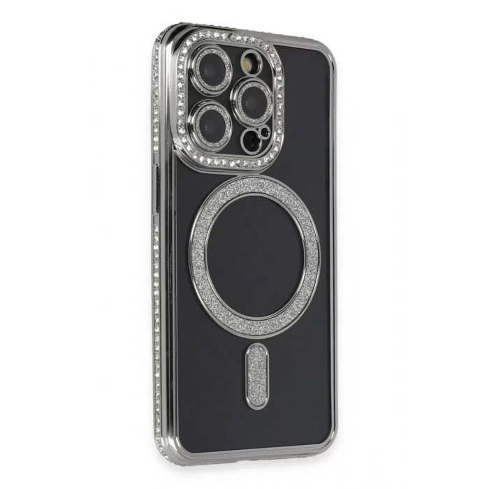 USLUCAN ALIŞVERİŞ Apple iPhone 14 Pro Max Kılıf Joke Simli Magneticsafe Kılıf - Gri