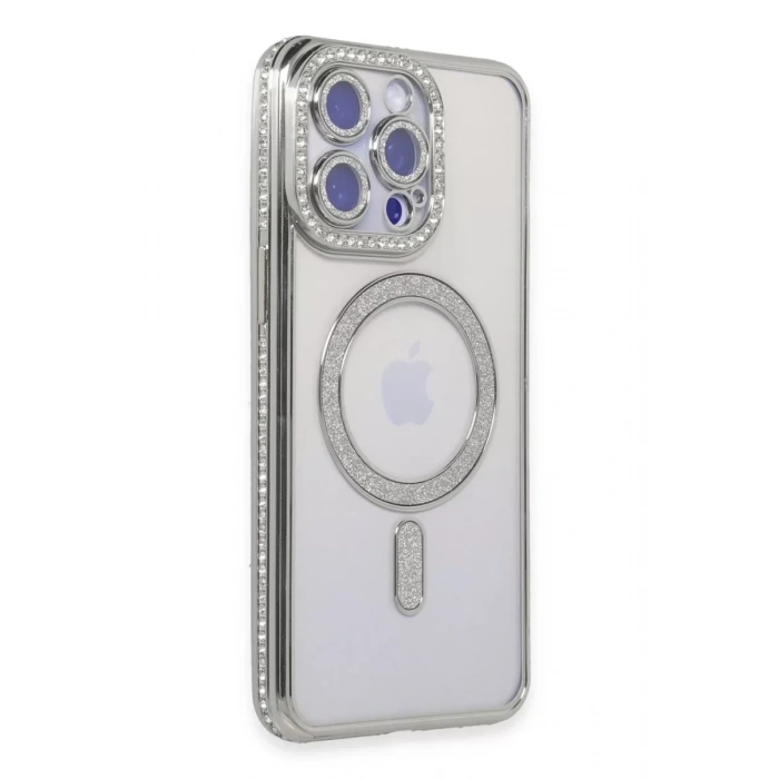 USLUCAN ALIŞVERİŞ Apple iPhone 14 Pro Max Kılıf Joke Simli Magneticsafe Kılıf - Gümüş