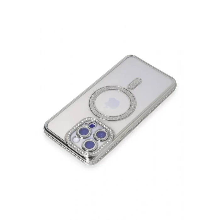 USLUCAN ALIŞVERİŞ Apple iPhone 14 Pro Max Kılıf Joke Simli Magneticsafe Kılıf - Gümüş