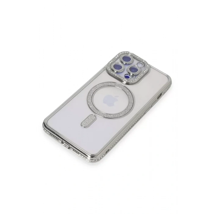 USLUCAN ALIŞVERİŞ Apple iPhone 14 Pro Max Kılıf Joke Simli Magneticsafe Kılıf - Gümüş