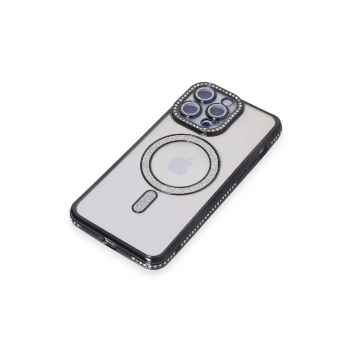USLUCAN ALIŞVERİŞ Apple iPhone 14 Pro Max Kılıf Joke Simli Magneticsafe Kılıf - Siyah