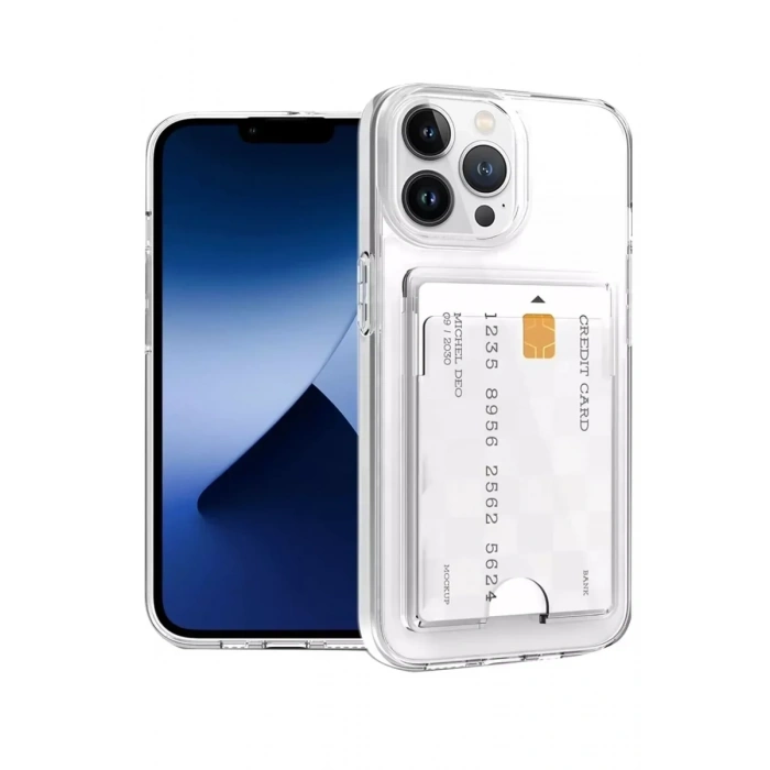 USLUCAN ALIŞVERİŞ Apple iPhone 14 Pro Max Kılıf Kart Şeffaf Silikon - Şeffaf