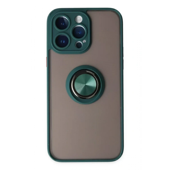 USLUCAN ALIŞVERİŞ Apple iPhone 14 Pro Max Kılıf Montreal Yüzüklü Silikon Kapak - Yeşil