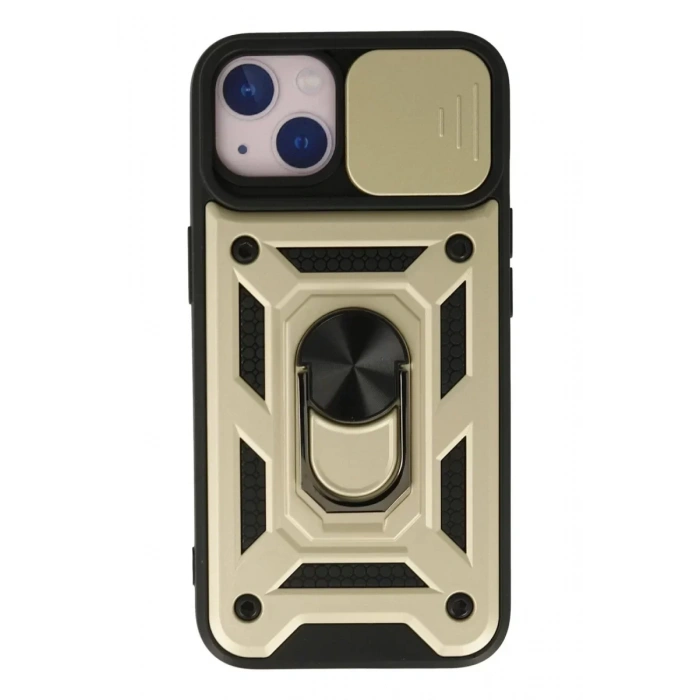 USLUCAN ALIŞVERİŞ Apple iPhone 15 Kılıf Pars Lens Yüzüklü Silikon - Gold