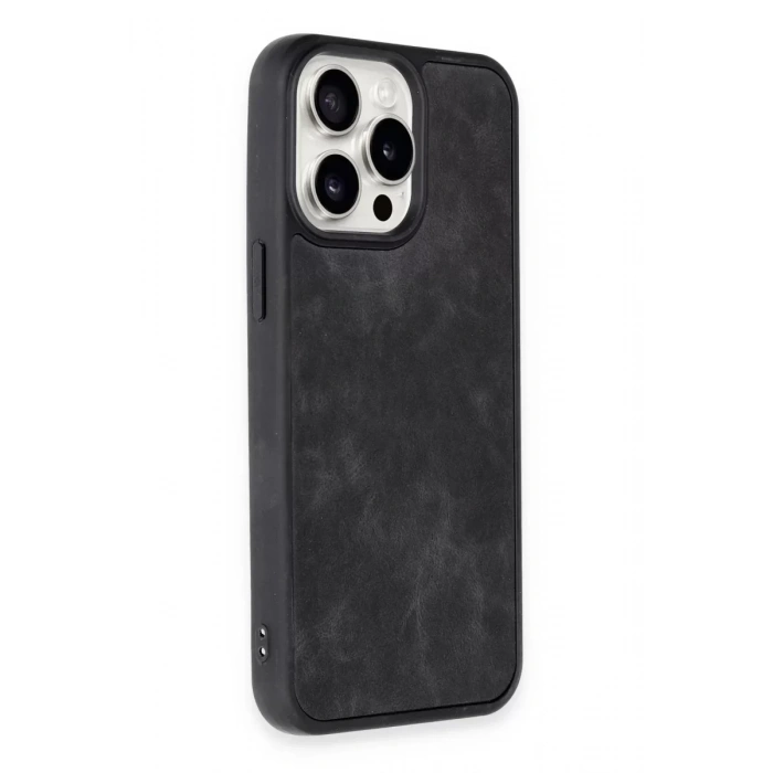USLUCAN ALIŞVERİŞ Apple iPhone 15 Pro Max Kılıf Aras Deri Kapak - Siyah