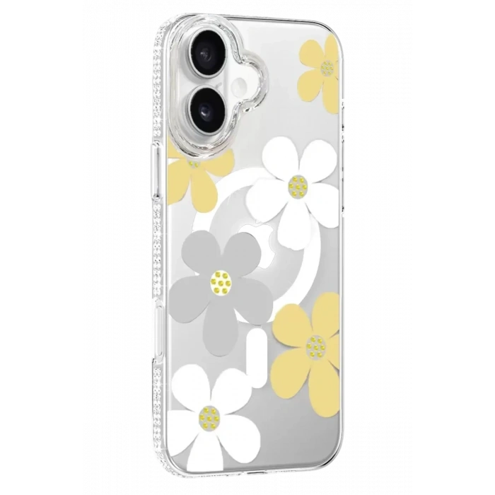 USLUCAN ALIŞVERİŞ Apple iPhone 16 Floral Magsafe Kapak - Sarı